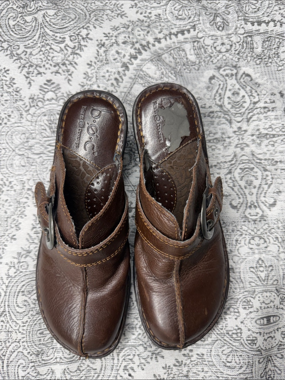 Brown b.o.c Leather Buckle Clog Shoes- Size 6